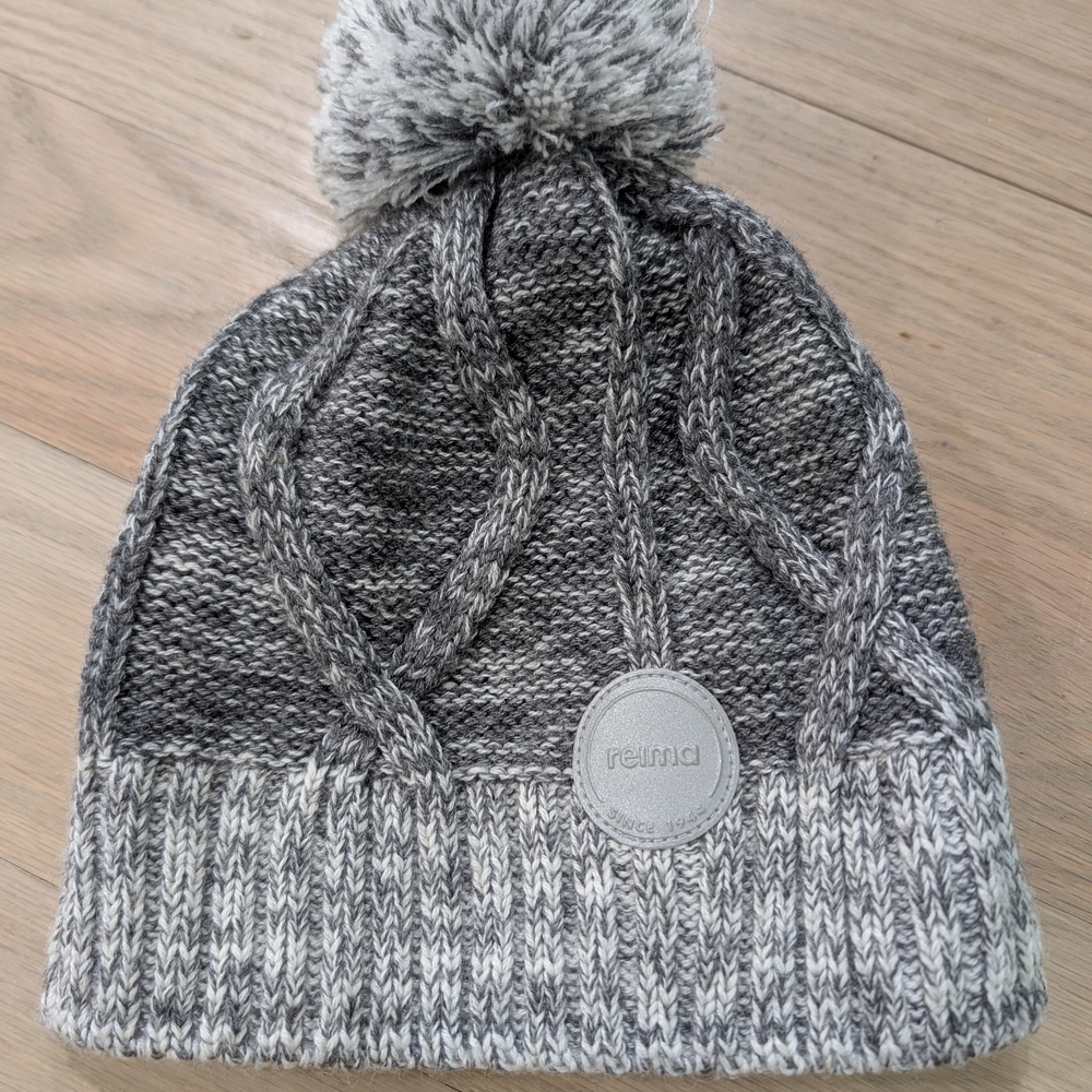 Reima Gray Knit Pom-Pom Beanie